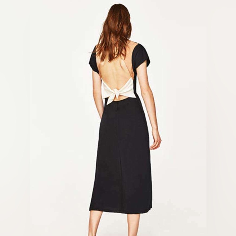 Zara Black and White Backless Dress with Bow